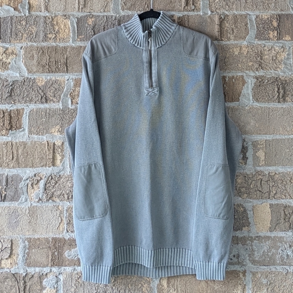 VTG 90's Eddie Bauer Sage Green Military Quarter Zip Sweater Elbow Patches XL